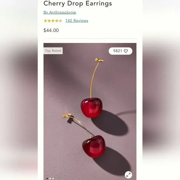 Anthropologie Dark Red Cherry Earrings | NWOT - Picture 2 of 9